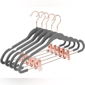 Premium Velvet Space Saver Hangers w/ Clips Rose Gold Hooks, Grey (20 pack)